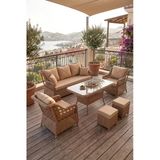 Frezya Serisi 1. Sınıf 3+1+1+2+2 Yastık Cappucino Rattan Cappucino Minder Bahçe Balkon Oturma Koltuk Takımı
