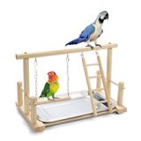 FrgKbTm Doğal Ahşap Kuş Oyun Parkı Papağan Levrek Oyun Salonu Standı Oyun Parkı Tünemiş Merdiven Salıncak Platformu Oyuncaklar ile Luonfels, Muhabbet Kuşu, Cockatiels, Conures, Muhabbet Kuşu için