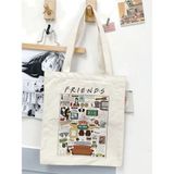 Friends Tasarım Ham Bez Tote Bag Çanta, Pinterest Çanta - 10D-Krem