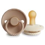 FRIGG İp Lateks Emzik 2'li Paket | Doğal Kauçuk Emzik | BPA içermez | Danimarka'da üretilmiştir | Simetrik Kiraz Şekilli (Krem/Kruvasan, Boyut 2 (6-18 Ay))