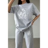 Frisson Aesthetic Kadın Çizim Baskılı Eşofman Altı Ve T-shirt Alt Üst Eşofman Takımı