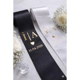 Frisson Kişiye Özel Nişan Düğün Gelin Damat Isimli Takı Kurdelesi Beyaz - Siyah 5 cm