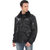 FRM Bomber Ceket Siyah Havacı Pilot Mont Kürklü Yaka Kışlık - 2XL