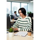 FRM Casual Erkek Kalın Triko Dokulu Bisiklet Yaka Çizgili Oversize Selanik Kışlık Kazak Modeli - Yeşil