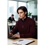 FRM Erkek Basic Regular Fit Fermuarlı Dik Yaka Selanik Örgü Triko Kazak Günlük Stilinize Modern Dokunuş. - Bordo