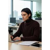 FRM Erkek Casual Giyim Için Ideal Regular Fit Düz Desen Fermuarlı Balıkçı Yaka Kalın Triko Kazak - Kahverengi