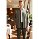 FRM Erkek Casual Slim Fit Keten Görünümlü Apoletli Düğmeli Yaka Uzun Kollu Pamuk Gömlek Modern - XL