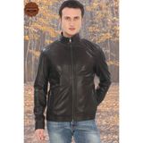 FRM Erkek Mont Slim Fit Siyah Biker Ceket Fermuarlı Dik Yaka Derimont - XL