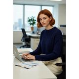 FRM Kadın Basic Ekru Regular Fit Süper Crop Saç Örgü Bisiklet Yaka Uzun Kollu Akrilik Triko Kazak - Lacivert