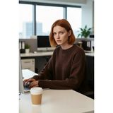 FRM Kadın Basic Siluet Oversize Triko Kazak Crop Düşük Kol Akıtma Detaylı Soğuk Havalar Için Ideal - Kahverengi