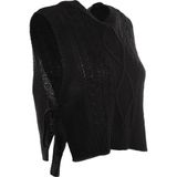 Frm Kadın Crop Bisiklet Yaka Kolsuz Saç Örgü Crop Yandan Kurdele Fiyonk Bağlama Detaylı Triko Süveter, Siyah, Xl