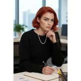 FRM Kadın Ekru Super Crop Basic Triko Kazak Bisiklet Yaka Düşük Kol Rahat Günlük Kombinler Için - Siyah