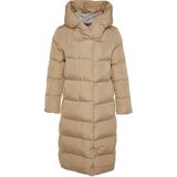 FRM Kadın Moda Regular Kapüşonlu Yaka Uzun Astarlı Yandan Çıtçıtlı Su Itici Kışlık Kapitone Şişme Mont - Vizon
