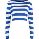 FRM Kadın Moda Şık Bisiklet Yaka Standart Kol Crop Basic Çizgili Triko Kazak - Lacivert