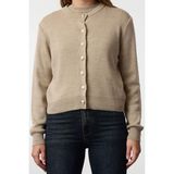 FRM Kadın Moda Şık Bisiklet Yaka Standart Kol Regular Basic Bluz-Hırka Takım Triko Hırka - Taş