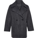 FRM Kadın Moda Şık Bol Ceket Yaka Midi Balık Sırtı Astarlı Oversize Geniş Kesim Kaşe Kaban - Antrasit - 38