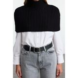 FRM Kadın Moda Şık Dik Yaka Standart Kol Crop Balıkçı Yaka Triko Süveter - Siyah