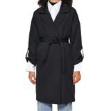 Frm Kadın Moda Şık Oversize Ceket Yaka Midi Düz Astarlı Oversize Kuşaklı Su İtici Uzun Trençkot, Siyah, 32