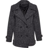 Frm Kadın Moda Şık Oversize Ceket Yaka Midi Kırçıllı Astarlı Oversize Geniş Kesim Kırçıllı Kaşe Kaban, Siyah, 34