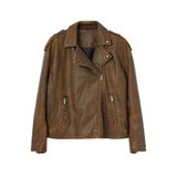Frm Kadın Moda Şık Oversize Ceket Yaka Standart Düz Astarlı Yıkama Efektli Suni Deri Biker Ceket Mont, Kahverengi, 2Xs