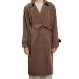 Frm Kadın Moda Şık Oversize Ceket Yaka Uzun Düz Astarlı Oversize Kuşaklı Trençkot, Kahverengi, 38