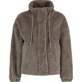 FRM Kadın Moda Şık Oversize Dik Yaka Standart Düz Astarlı Oversize Fermuarlı Peluş Mont - Vizon