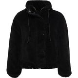 FRM Kadın Moda Şık Oversize Dik Yaka Standart Düz Astarlı Oversize Peluş Mont - Siyah
