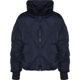 FRM Kadın Moda Şık Oversize Dik Yaka Standart Düz Astarlı Oversize Su Itici Şişme Kapitone Mont - Lacivert
