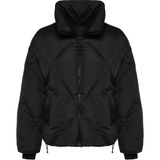 FRM Kadın Moda Şık Oversize Dik Yaka Standart Düz Astarlı Oversize Su Itici Şişme Kapitone Mont - Siyah