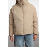 FRM Kadın Moda Şık Oversize Dik Yaka Standart Düz Astarlı Oversize Su Itici Şişme Kapitone Mont - Vizon