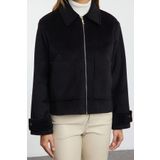Frm Kadın Moda Şık Oversize Gömlek Yaka Standart Düz Astarlı Oversize Kaşe İnce Ceket Mont, Siyah, Xs