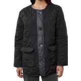 Frm Kadın Moda Şık Regular Bisiklet Yaka Midi Renkli Astarlı Pat Detaylı Kapitone Şişme Mont, Siyah, Xs