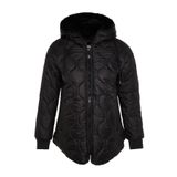 Frm Kadın Moda Şık Regular Kapüşonlu Yaka Midi Düz Çift Taraflı Kapüşonlu Peluş Kapitone Şişme Mont, Siyah, Xs