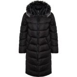 FRM Kadın Moda Şık Regular Kapüşonlu Yaka Uzun Düz Astarlı Kürk Kapüşonlu Su Itici Kışlık Şişme Mont - Siyah