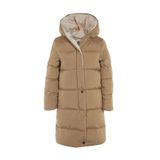 Frm Kadın Moda Şık Regular Kapüşonlu Yaka Uzun Düz Çift Taraflı Kapüşonlu Su İtici Şişme Anorak Mont, Kahverengi, Xs