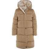 FRM Kadın Moda Şık Regular Kapüşonlu Yaka Uzun Düz Çift Taraflı Kapüşonlu Su Itici Şişme Anorak Mont - Kahverengi