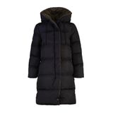 Frm Kadın Moda Şık Regular Kapüşonlu Yaka Uzun Düz Çift Taraflı Kapüşonlu Su İtici Şişme Anorak Mont, Siyah-Haki, Xs