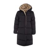 Frm Kadın Moda Şık Regular Kapüşonlu Yaka Uzun Düz Çift Taraflı Kapüşonlu Su İtici Şişme Anorak Mont, Siyah, Xs
