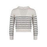 Frm Kadın Moda Şık Regular Polo Yaka Uzun Kol Çizgili Polo Yaka Triko Hırka, Bej, S