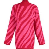 Frm Kadın Moda Şık Tesettür Dik Yaka Düşük Kol Regular Pembe Animal Çizgi Desenli Triko Kazak, Kırmızı, S/M