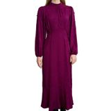 Frm Kadın Moda Şık Tesettür Maxi Boy Bisiklet Yaka Regular Jakarlı Çiçekli Dokuma Elbise, Koyu Mor, 36