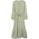 Frm Kadın Moda Şık Tesettür Maxi Boy Bisiklet Yaka Relaxed Eteği Fırfırlı Müslin Dokuma Elbise, Mint, 36