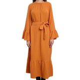 Frm Kadın Moda Şık Tesettür Maxi Boy Bisiklet Yaka Relaxed Eteği Fırfırlı Müslin Dokuma Elbise, Mint, 38