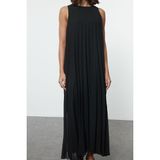 Frm Kadın Moda Şık Tesettür Uzun Bisiklet Yaka Regular Piliseli Dokuma İçlik Elbise, Siyah, 34