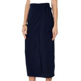 Frm Kadın Moda Stil Maxi Astarsız Dokuma Bağlamalı Kruvaze Kapama Viskon Kumaşlı Maxi Boy Dokuma Etek, Lacivert, 40