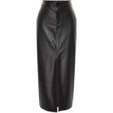 Frm Kadın Moda Stil Maxi Astarsız Örme Yırtmaçlı Suni Deri Yüksek Bel Maxi Örme Etek, Siyah, Xs