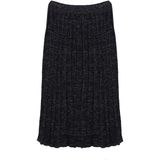 FRM Kadın Moda Stil Midi Astarsız Triko Midi Simli Pileli Triko Etek - Siyah