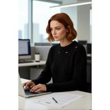 FRM Kadın Oversize Rahat Ajurlu Delikli Bisiklet Yaka Düşük Kol Crop Triko Kazak Gündelik Şıklık - Siyah