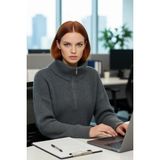 FRM Kadın Oversize Rahat Kesim Crop Fermuarlı Dik Yaka Akrilik Triko Kazak Soğuk Günler Için Ideal - Antrasit - XS