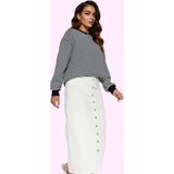 FRM Kadın Pamuklu Denim Maxi Etek Renk Düğmeli A Line Kalıp Rahat Günlük Yaz Aylarının Vazgeçilmezi - Ekru - 36